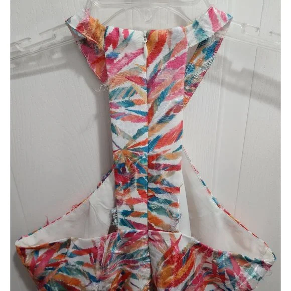 Hutch Anthropologie Women's Maui Halter Dress Colorful Palm Leaf Feather Size 10 - Picture 9 of 13